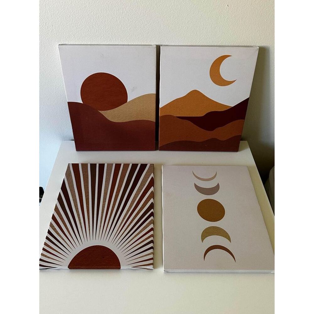 Brand New Set‎ of 4 Boho Neutral Sun Moon Canvas Prints